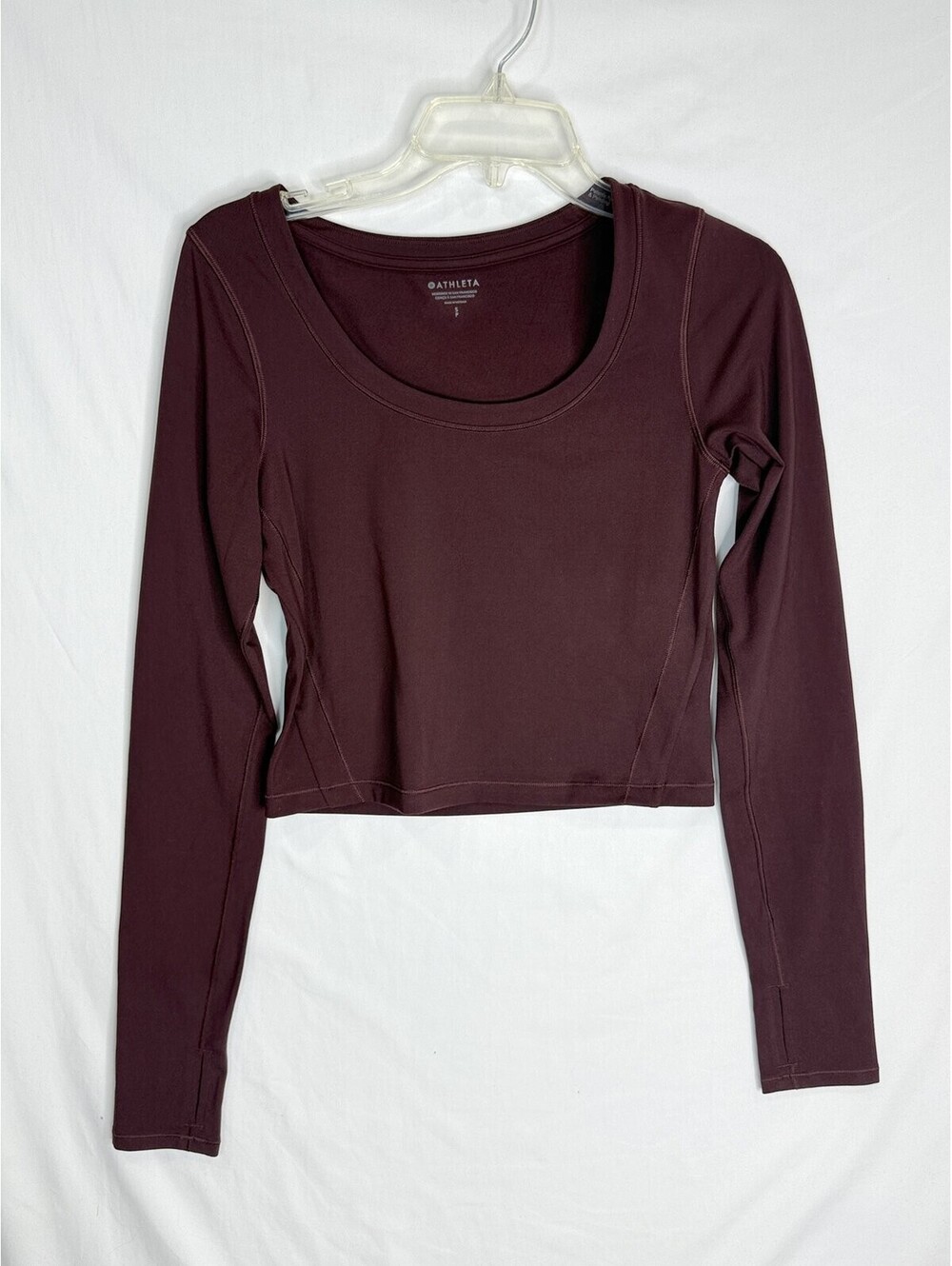 Athleta Shanti Long Sleeve Crop Top Small Burgundy Plum Scoop Neck Yoga